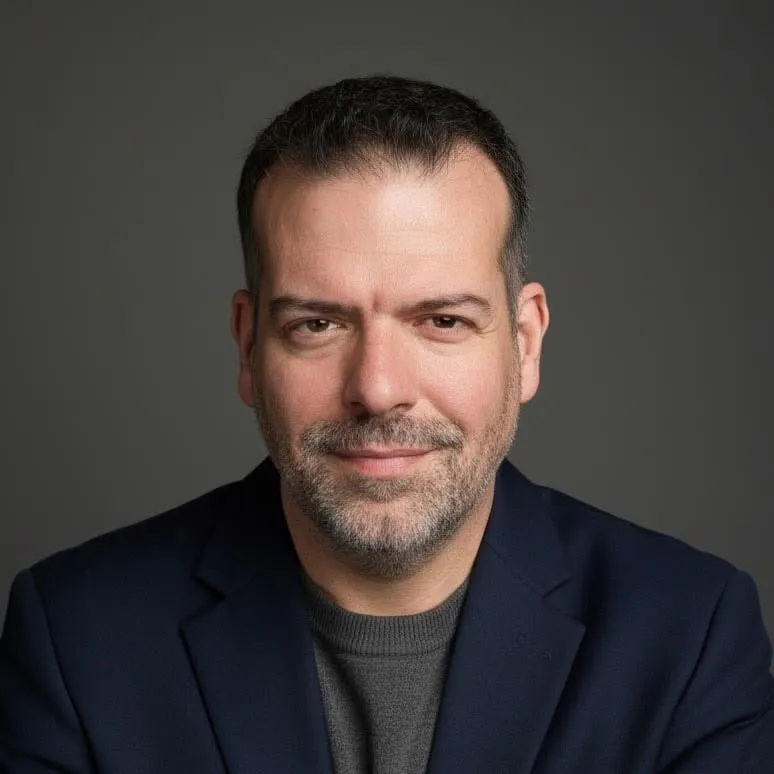 Jean-Luc Benazet, photographed against a dark grey background